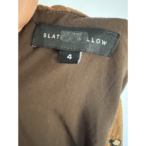 Slate & Willow Women’s 100% Silk Faux Wrap Dress Brown Animal Spots Size 4 - Picture 6 of 6